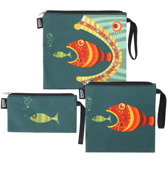 QOGiR Reusable Snack Bags and Sandwich Bags with Handle (Set of 3): Lead-free,BPA-free,PVC-free,FDA PASSED (Fish) 